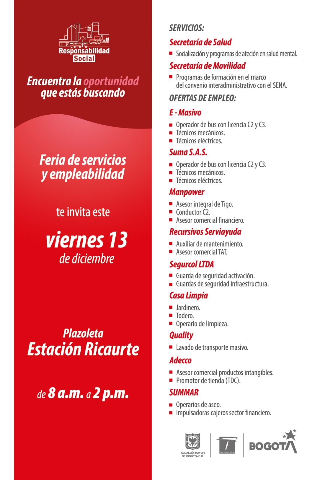  Trabajo en Bogotá feria de servicios y empleabilidad 13 de diciembre