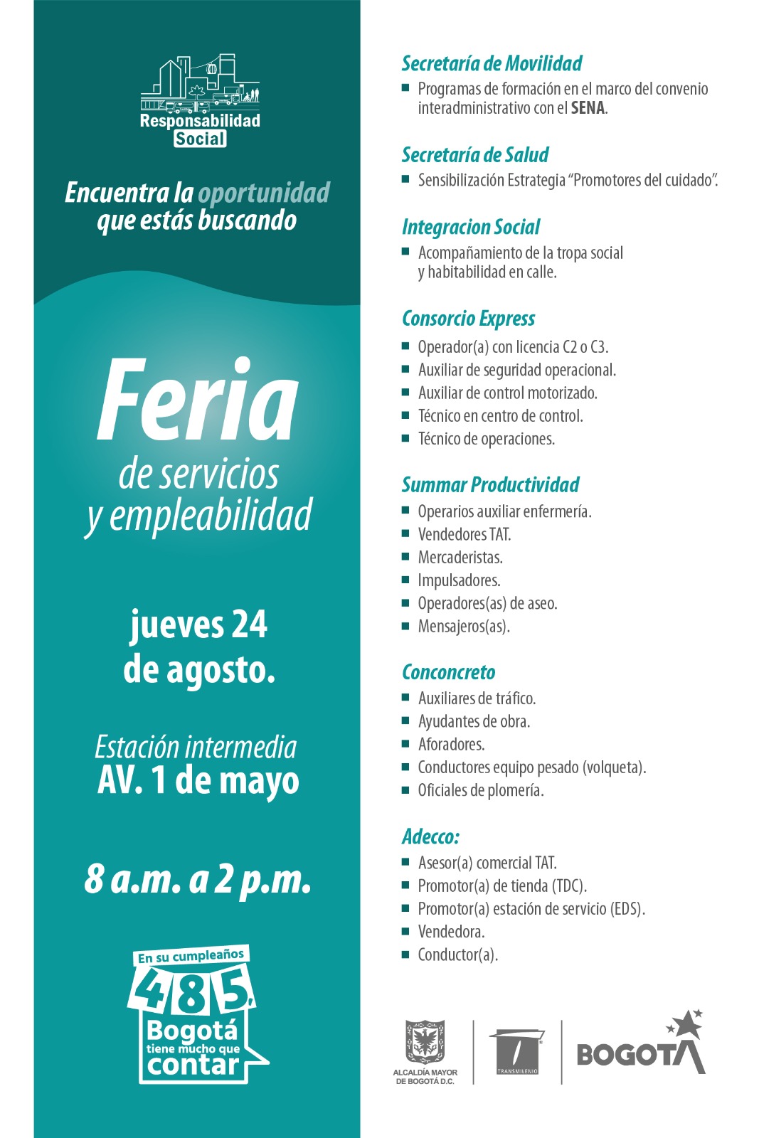 Feria de servicios y empleabilidad en la estación intermedia Av. 1 de Mayo 