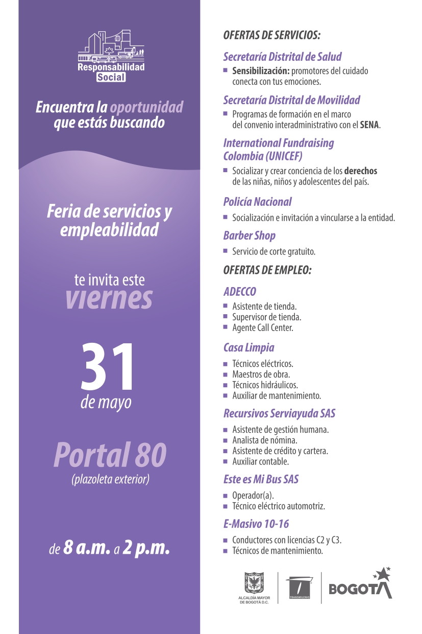 Vacantes de empleo en nueva feria de servicios en el Portal 80 de TM 