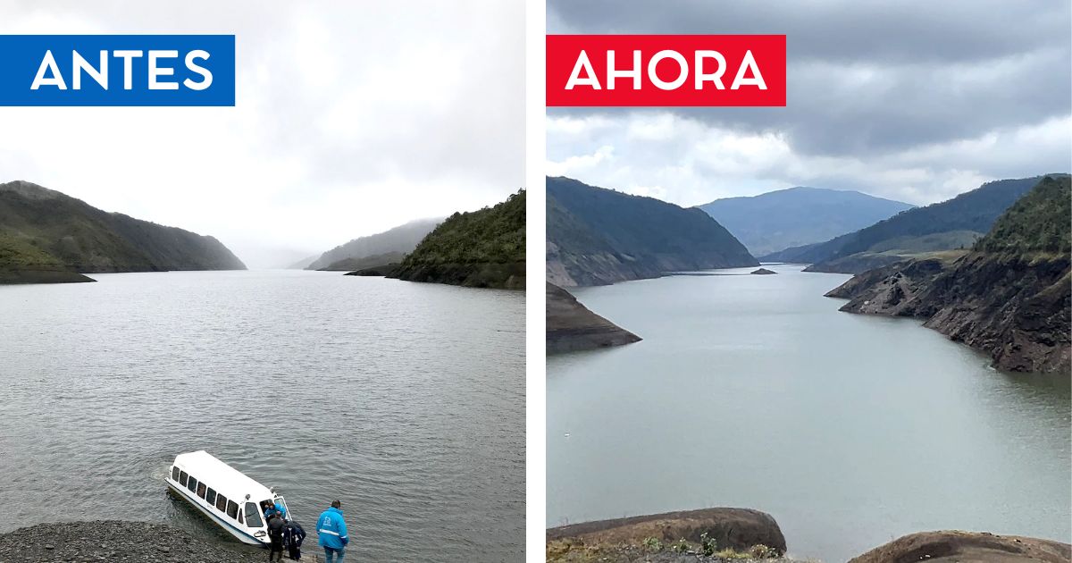 Fotografía del Embalse Chuza: izquierda antes y derecha ahora