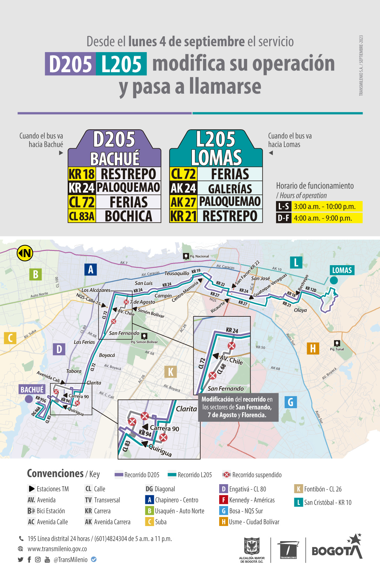 Servicio zonal D205 - L205 modifica su operación y cambia de nombre