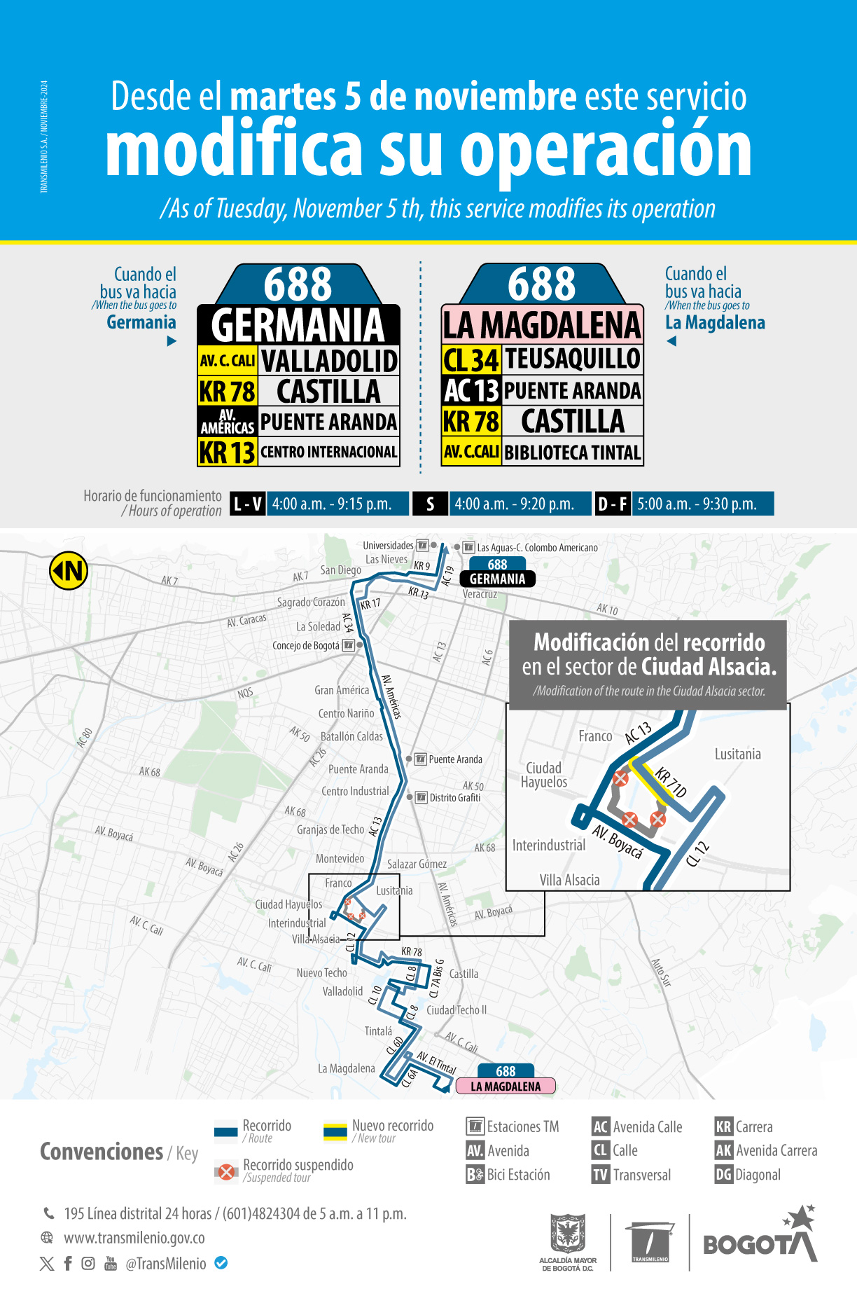 Movilidad Bogotá ruta TransMiZonal 688 Germania modificó su recorrido