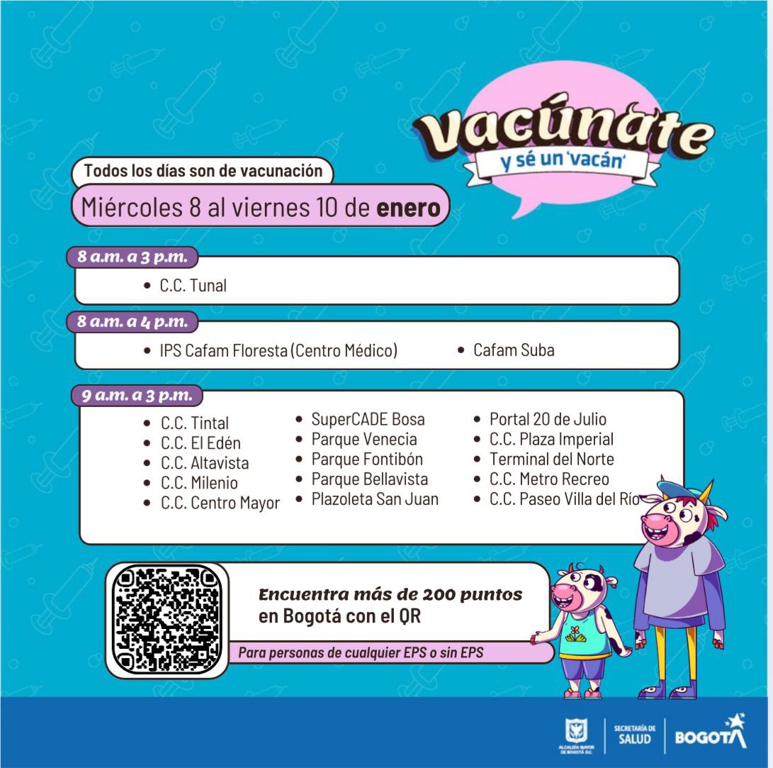 Puntos de vacunación gratuita en Bogotá hoy miércoles 8 de enero de 2025 conoce los puntos habilitados 