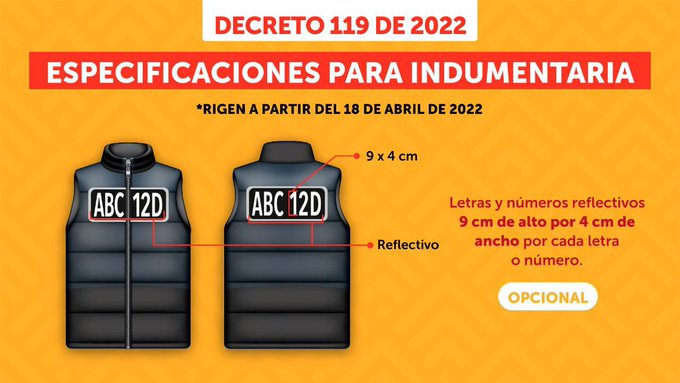 ¿Cómo deben ir las placas en cascos e indumentaria de motociclistas? 