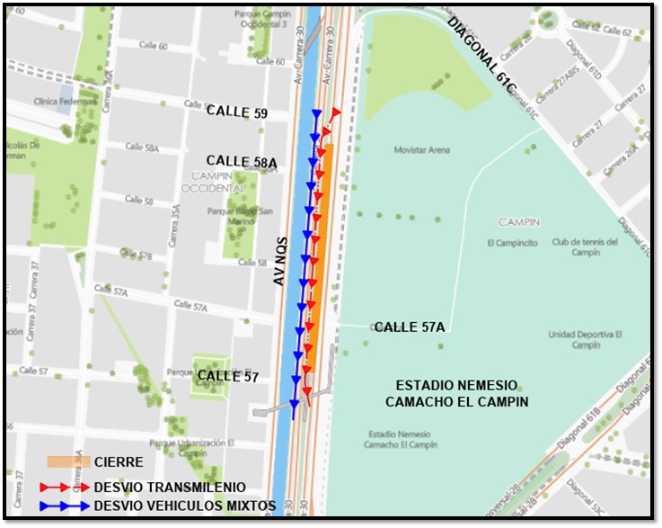 Cierre de calzada exclusiva de TM de la av. NQS entre calles 58a y 57