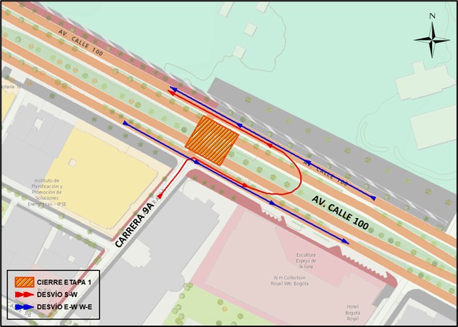 Cierre en Bogotá en intersección de avenida calle 100 con carrera 9a