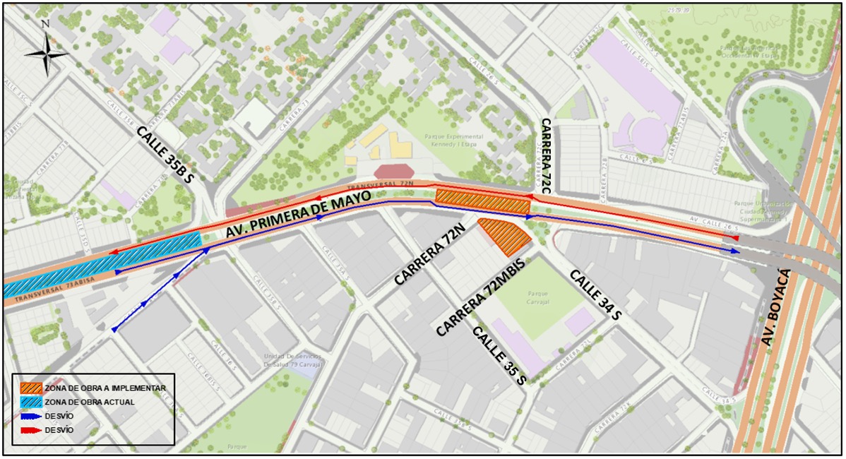 Obras Metro cierre en av. Primero de Mayo entre calles 35 sur y 34 sur