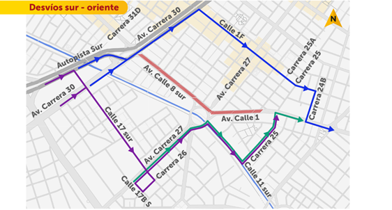 Cierres y desvíos en el sur de Bogotá por obras de Línea 1 del Metro 