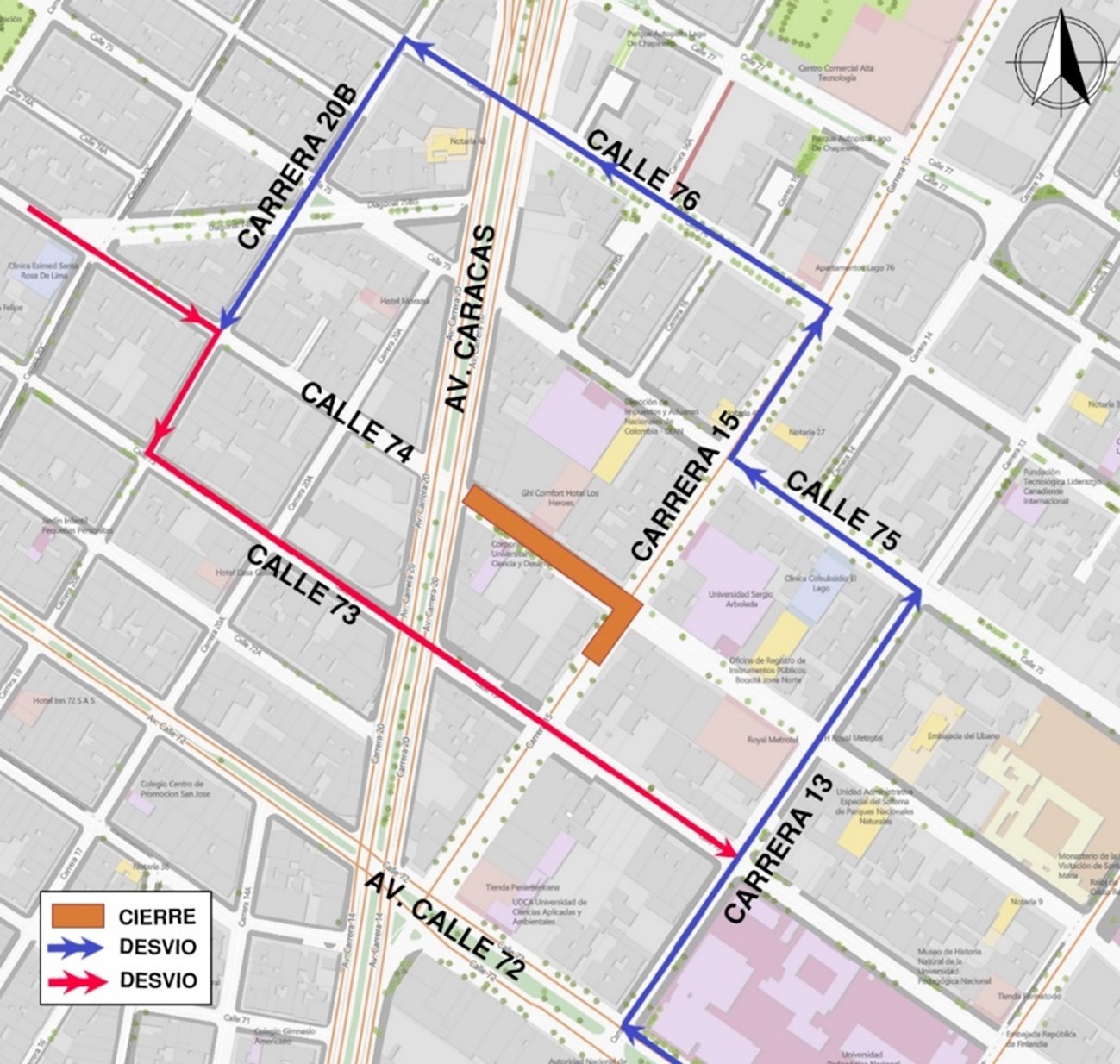 Obras Metro Bogotá cierre calle 74 entre av. Caracas y carrera 15