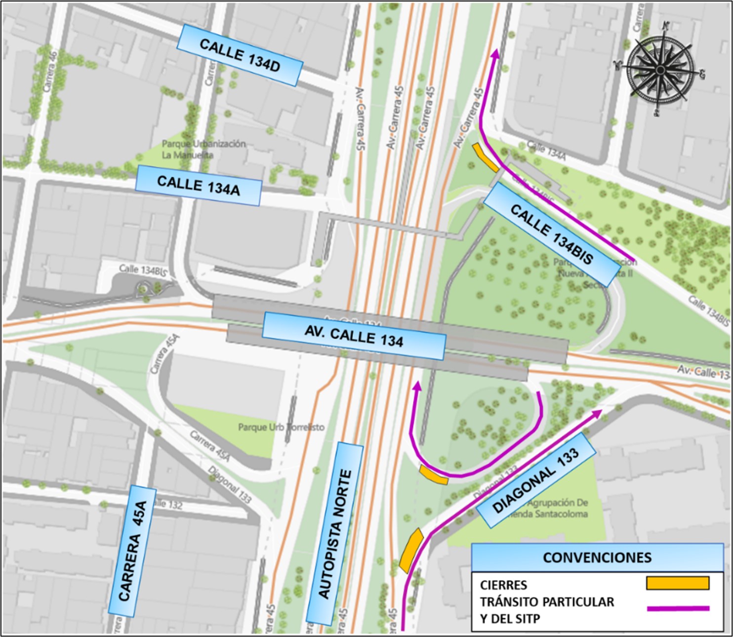 Movilidad en Bogotá cierre en la avenida calle 134 con autopista Norte