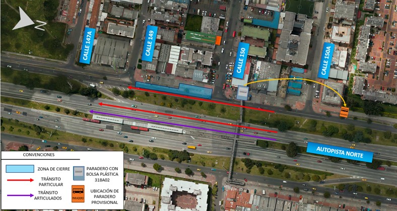 Movilidad Bogotá cierre carril en autopista Norte calles 150 y 149