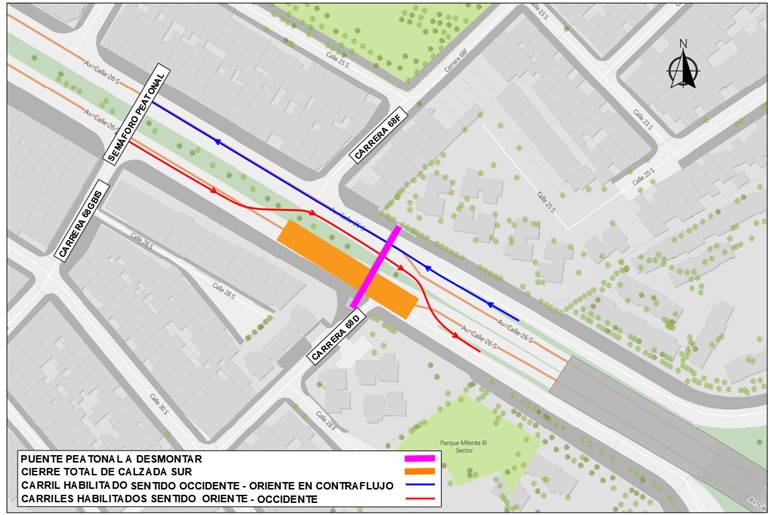 Desmonte del puente peatonal de la av. Primero de Mayo con carrera 68d