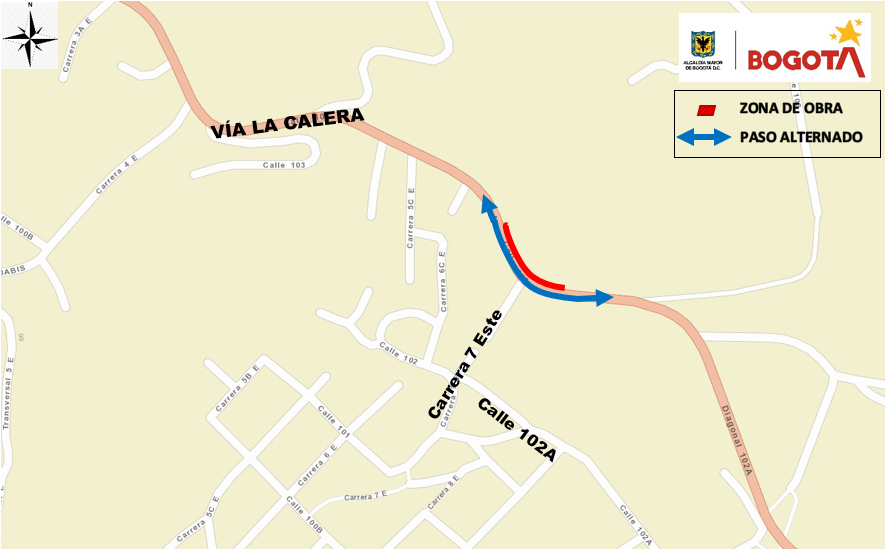 Cierre de un carril en la vía a La Calera sentido oriente - occidente