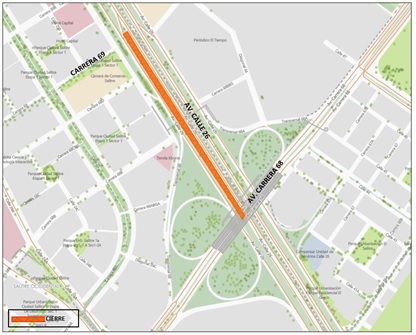 Cierre calzada de TM de av. calle 26 entre carrera 69 y av. carrera 68