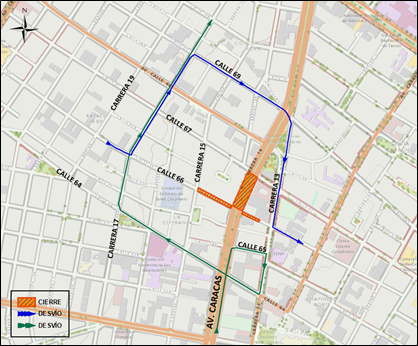 Obras Metro Bogotá cierre en avenida Caracas entre calle 66 y 67 