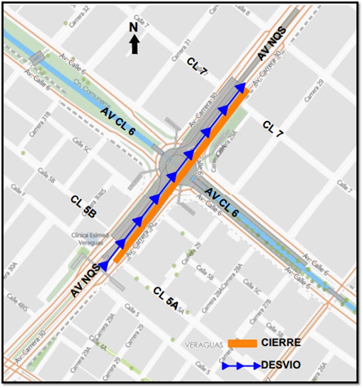 Movilidad Bogotá cierre de carril puente de av. NQS con av. calle 6