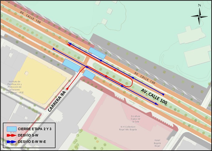 Cierre en Bogotá en intersección de avenida calle 100 con carrera 9a