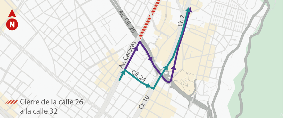 Cierres y desvíos en la avenida Caracas entre las calles 26 y 32