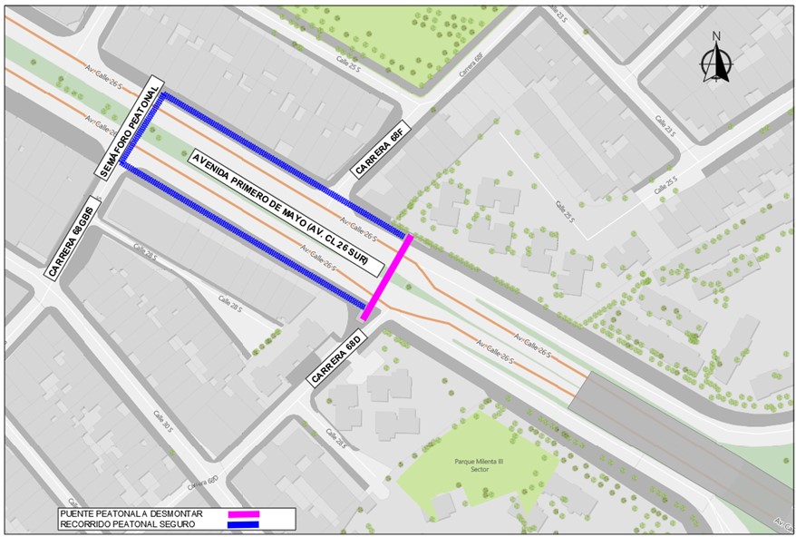 Desmonte del puente peatonal de la av. Primero de Mayo con carrera 68d