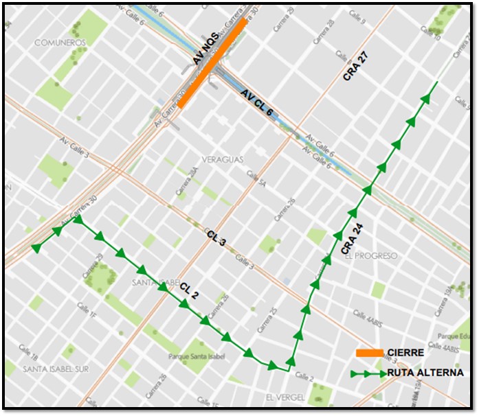 Movilidad Bogotá cierre de carril puente de av. NQS con av. calle 6