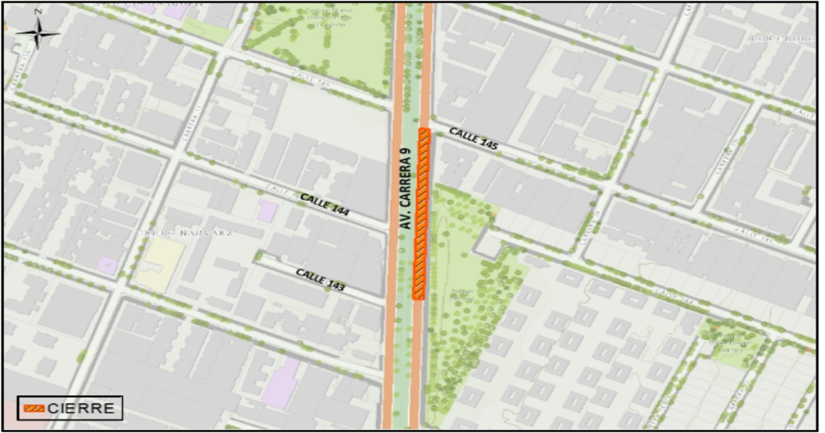 Conoce el cierre de la Avenida carrera 9 entre las calles 143 y 145