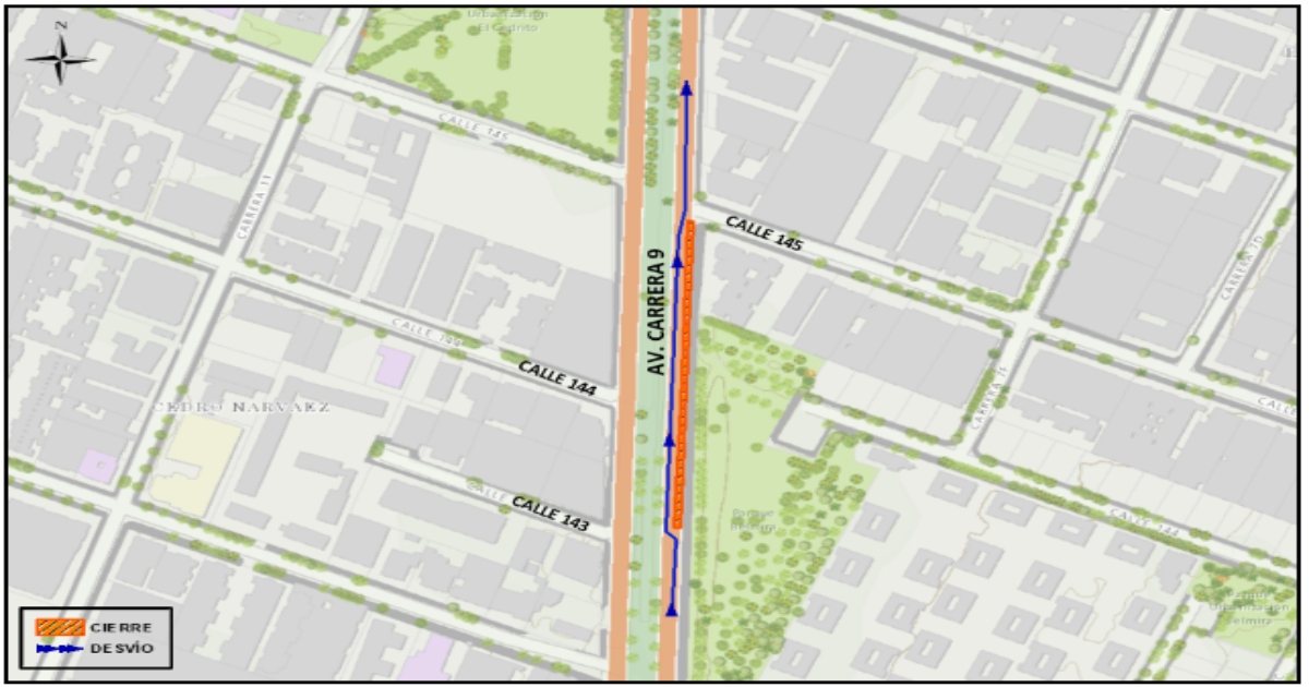 Conoce el cierre de la Avenida carrera 9 entre las calles 143 y 145