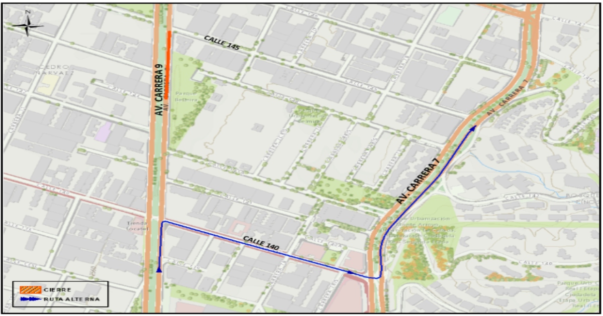 Conoce el cierre de la Avenida carrera 9 entre las calles 143 y 145