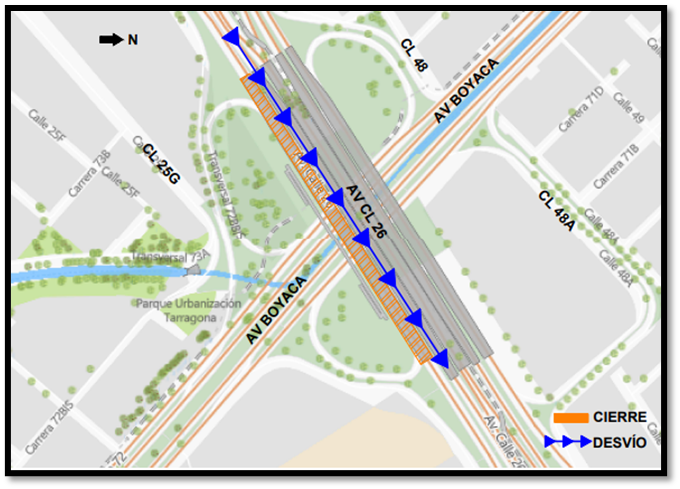 Cierre por carriles del puente vehicular de av calle 26 con av Boyacá