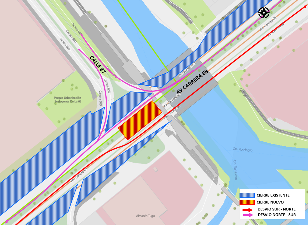 Cierre de un carril en ambos sentidos de la av carrera 68 con calle 87