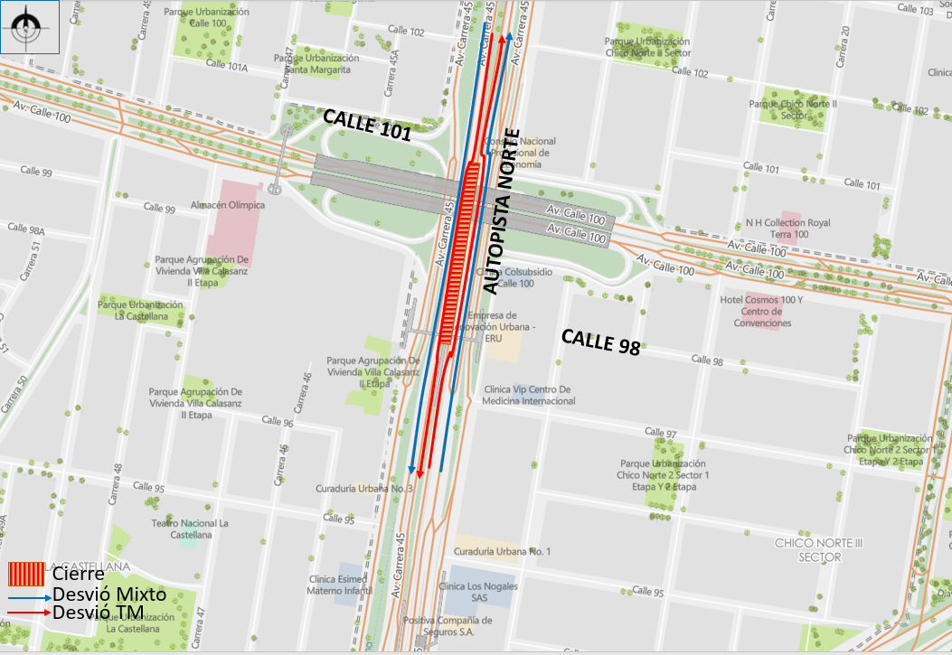 Cierre de la Autonorte con Av. Calle 100 por obras de Troncal 68 