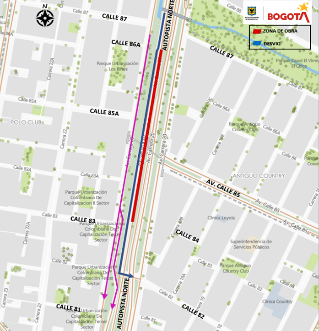 Cierre de calzada de TransMilenio de Autonorte entre calles 86a y 83