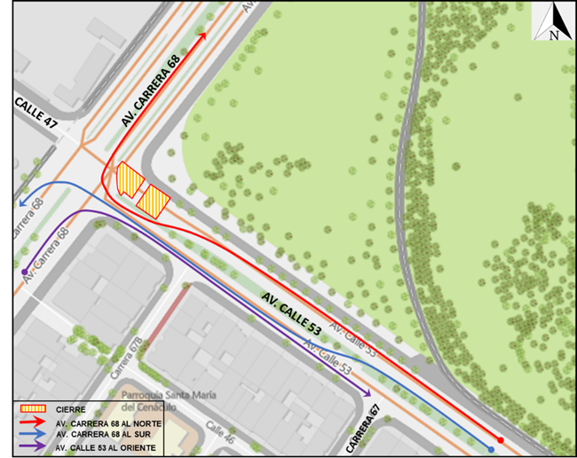 Cierre en avenida calle 53 entre avenida carrera 68 y 60m al oriente