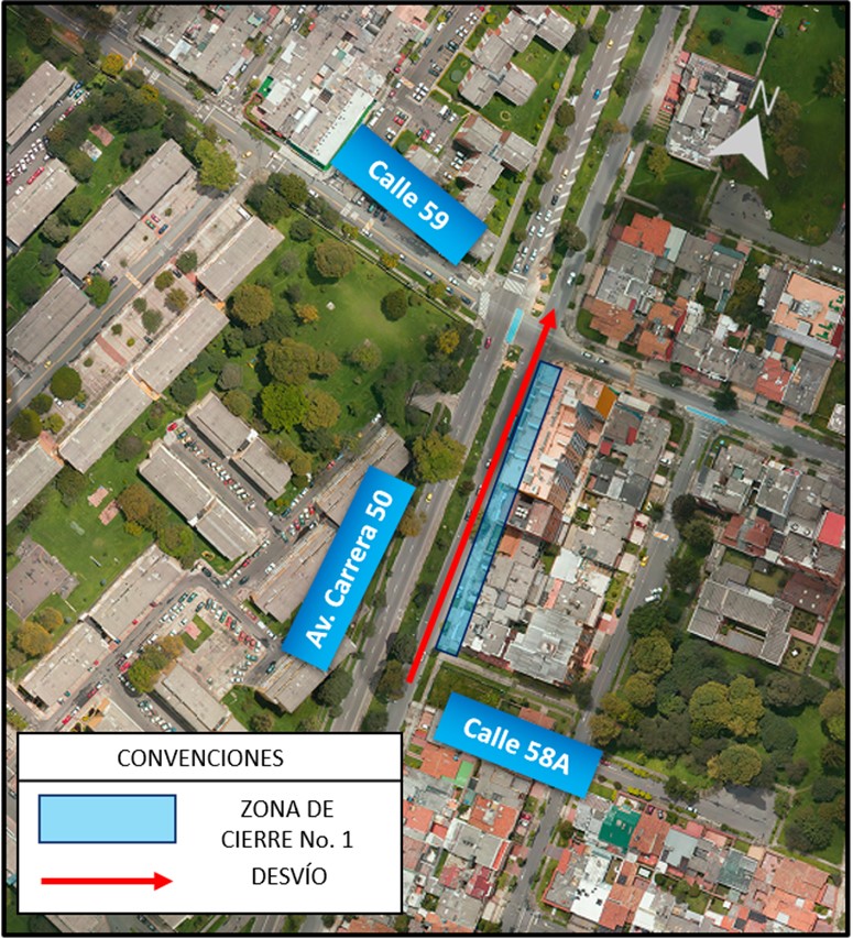 Cierre de andén de av. cr. 50 entre calles 58a y 59 y calles 44d y 53