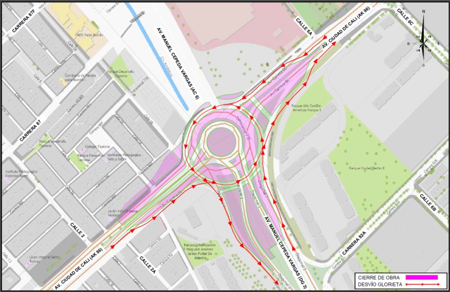 Cierre en glorieta de la av. C. de Cali con av. Manuel Cepeda Vargas