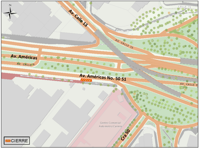 Movilidad: cierre de un carril de la av. Américas con av. carrera 50