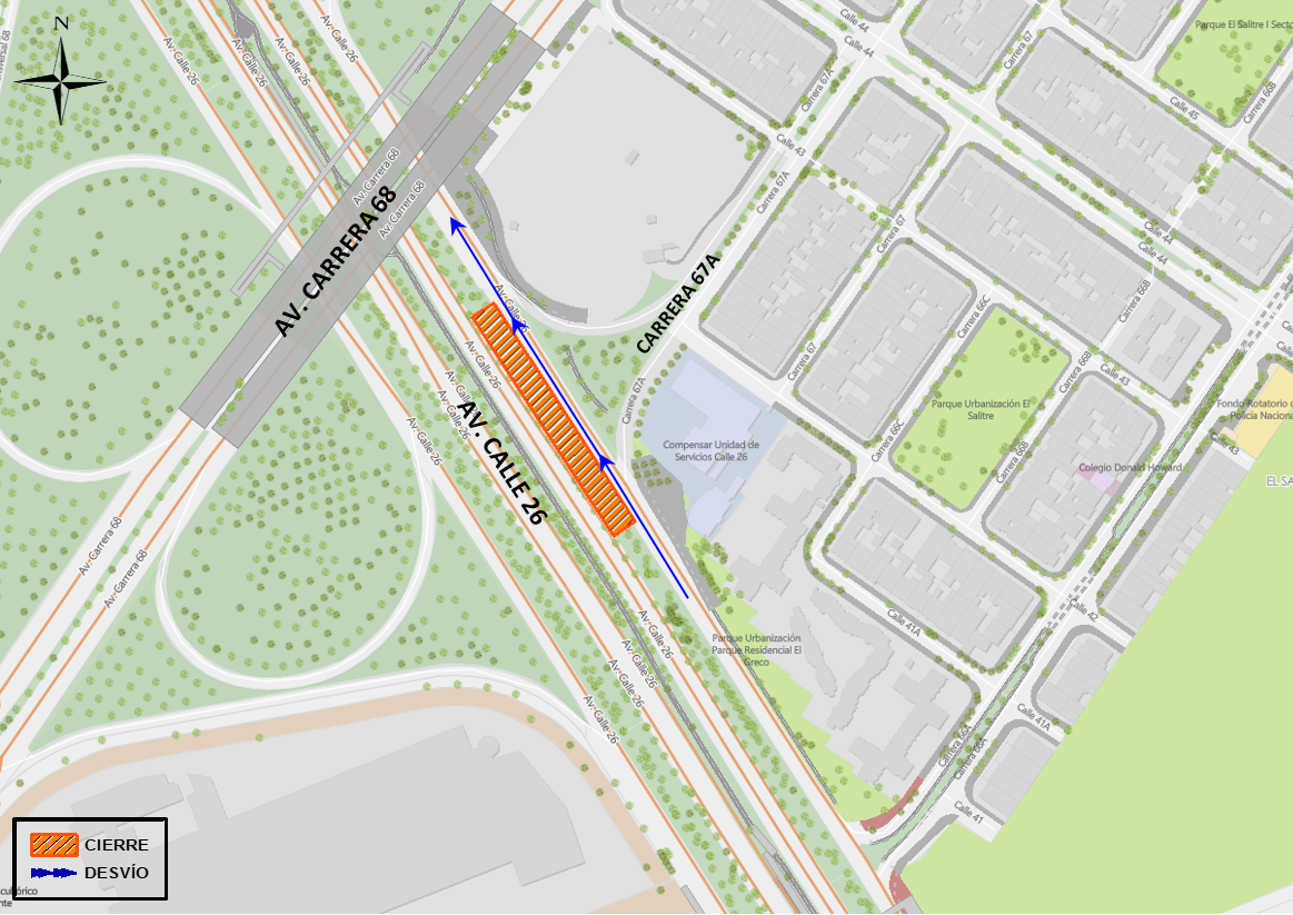 Cierre de un carril en la avenida calle 26 entre las carreras 67A y 68