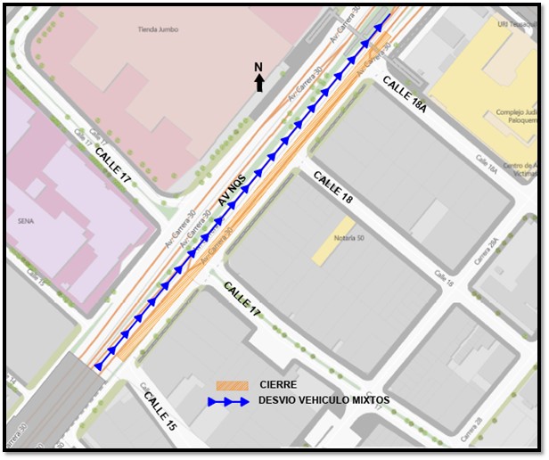 Por obras hay cierre de un carril en avenida NQS entre calles 15 y 18a