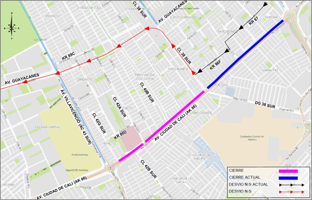 Cierre en la avenida Ciudad de Cali entre calles 38 sur y 42g sur