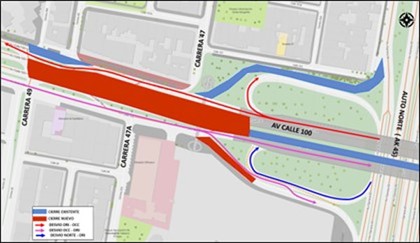 Cierre en la avenida calle 100 entre carrera 49 y Autopista Norte