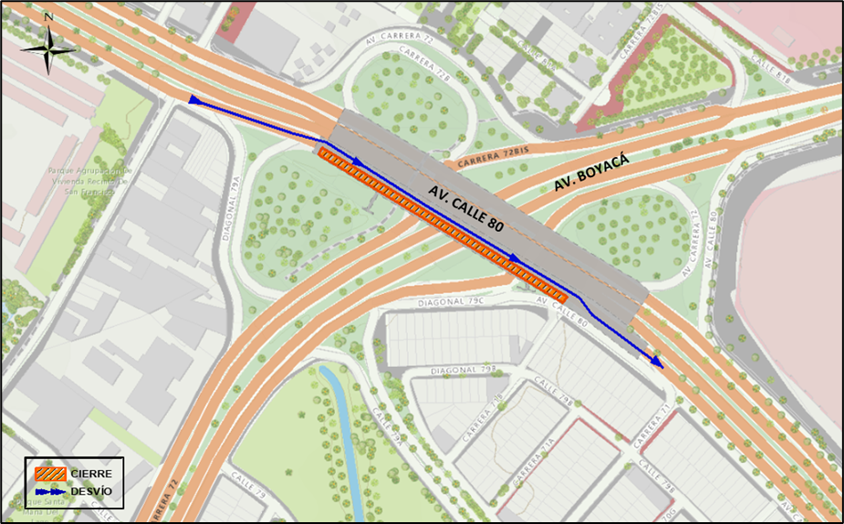 Cierre por carriles en el puente de la avenida calle 80 con av. Boyacá