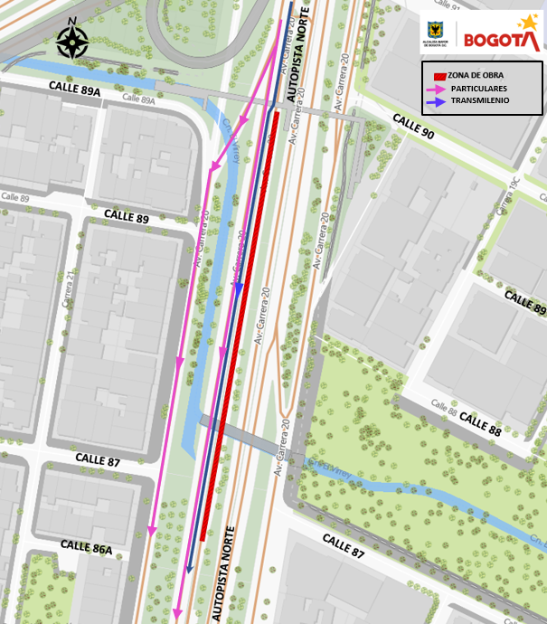 Cierre de calzada de TM en Autonorte entre calles 89a y 86a por obras