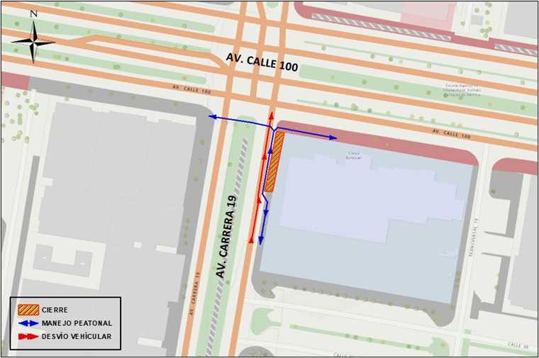 Cierre de andén y de un carril en la av carrera 19 con av calle 100