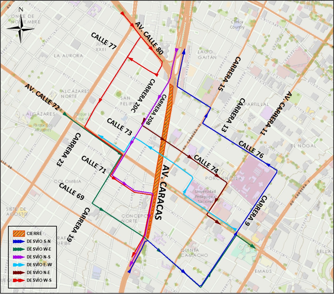 Cierre av Caracas entre calles 69 y 77 tránsito vehículos particulares