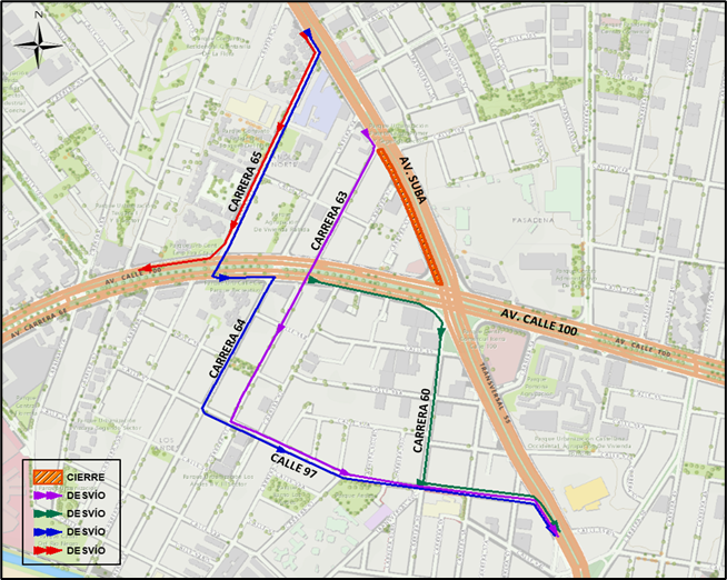 Cierre total del acceso norte de la avenida Suba con avenida calle 100