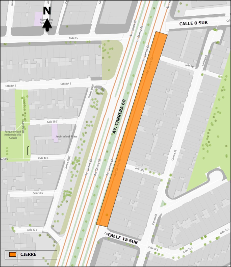 Movilidad Bogotá cierre en av. carrera 68 entre calles 8 sur y 12 sur