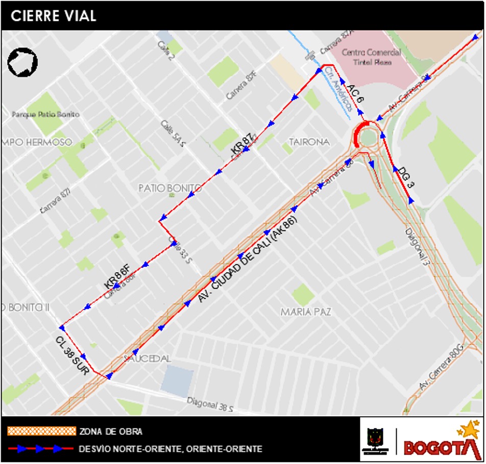 Cierre en glorieta de av. Ciudad de Cali con av. Manuel Cepeda Vargas