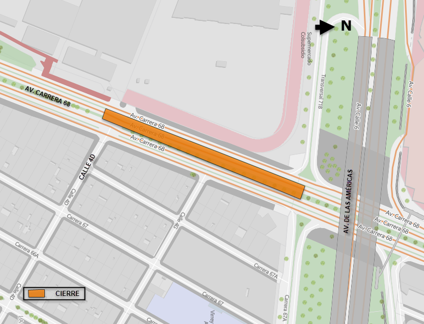 Cierre de la calzada de av. carrera 68 entre av. Américas y calle 4d