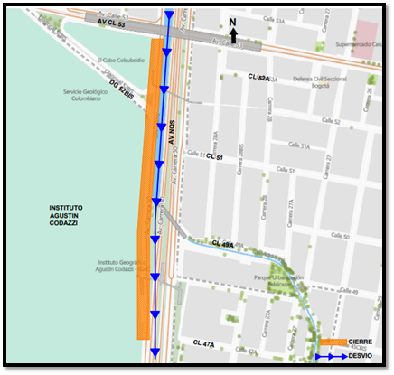 Por obras hay cierre de un carril de av NQS entre av calles 53 y 47a