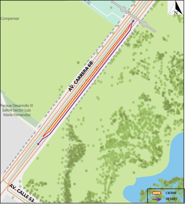  Por obras hay cierre en la avenida carrera 68 con avenida calle 53