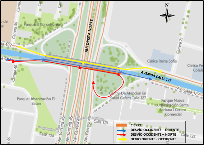 Cierre por carriles de puente vehicular de av calle 127 con Autonorte